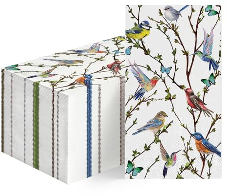 Horaldaily 100 Spring Summer Disposable Paper Decorative Guest Napkins, Watercolor Birds Branch Hand Towel for Party Lunch Dinner Kitchen Bathroom