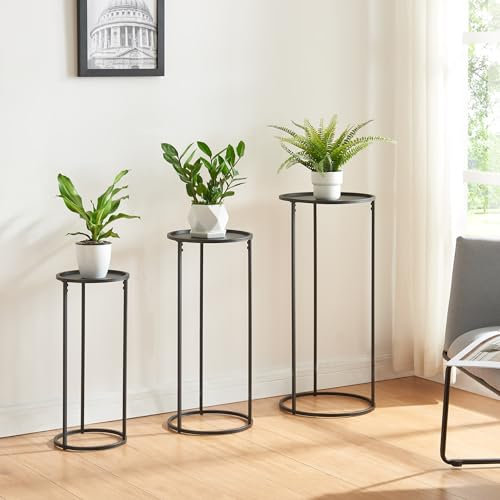 [en.casa] Pflanzenständer Nesodden 3er Set Blumenständer Pflanzenregal Pflanzensäule in 3 Größen Blumenhocker Metall Pflanzentisch Satztisch Schwarz