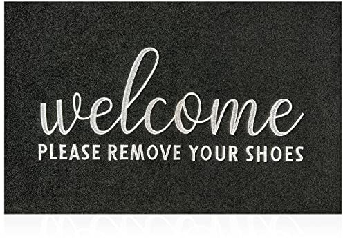 AAZZKANG Welcome Mat Outdoor Please Remove Your Shoes Doormat Non Slip Front Door Mat Quickly Trap Dirt Easy to Clean Entrance Mats for Indoor High Traffic Areas Black
