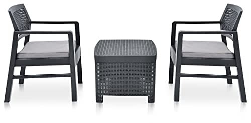 KTHLBRH 3-TLG. Garten-Lounge-Set Kunststoff Anthrazit Terrassenmöbel-Sets Outdoor-Möbel-Sets Gartenmöbel-Sets für Gärten, Terrassen und Balkone