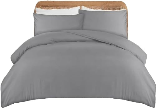 APEX FURNISHINGS King Size Duvet Cover Sets - 100% Brushed Microfiber Bedding Quilt Cover with Pillowcase - Grey