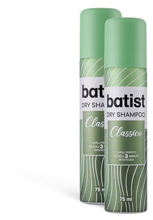 Batist Trockenshampoo Classico für perfektes Haar in nur 3 Minuten, ohne Wasser, Trockenshampoo, geeignet für alle Haartypen, 2 x 75 ml, Made in Italy