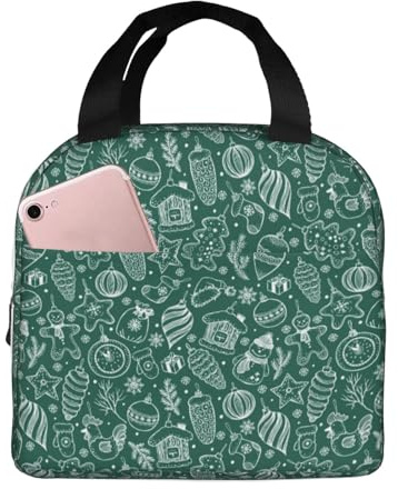 Bolsas de almuerzo aisladas para hombres y mujeres, bolsa térmica suave de Navidad verde aislada para viajes, a prueba de agua, lonchera pequeña para adultos, para hombres y mujeres, bolsa de almuerzo