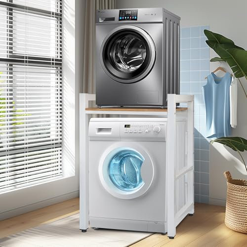 JXZ Supporto Lavatrice Asciugatrice, Armadio per Lavatrice a Tamburo, Kit Impilabile per Lavatrice e Asciugatrice, 3 Regolabili in Altezza, Capacità Portante 300kg Per Bagno, Lavanderia (Bianco A)