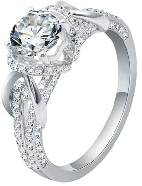 Ayoiow 9 Karat Weißgold Verlobungsringe Frauen 1Ct Rundschliff Weiß Moissanit Elegant Verlobungsring