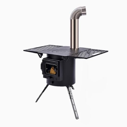 Poêle à Bois Multifonctionnel en Plaque Acier Epaisse Grand Poêle à Bois avec Fenêtre Observation Idéal pour la Cuisines et Le Chauffage en Intérieur et en Extérieur