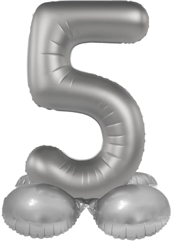 Folat 10535 Zahlen Luftballon Silber Stehender Folienballon Zahl 5 - Moonlight Silver - Satin Gloss - 72 cm - Party Deko Ballon für Kinder Geburtstag Jubiläum, kein Helium erforderlich