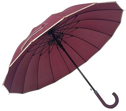 Chussol – Paraguas Reforzado de 16 Varillas Antiviento Apertura Automática Mango Curvo en Goma (Rojo)