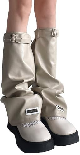 TAZIZI Damen Beinstulpen aus Leder, Gothic, Punk, lange Socken, Schnalle, Beinärmel, Gothic, Winter, warme Knöchelsocken, Geschenke, LK, 45cm