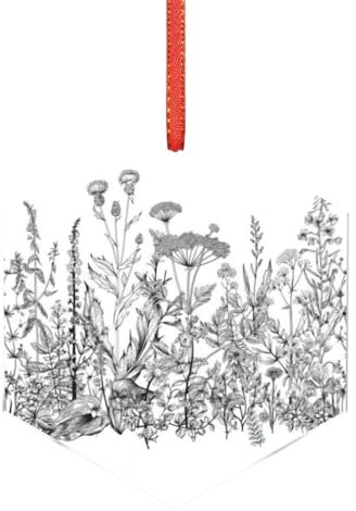 QGWDYYJQ Schwarz-weiße Blumen gedruckt Acryl Weihnachtsanhänger Weihnachtsbaumschmuck
