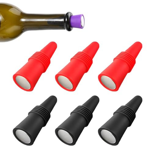 AFCJLTO 6pcs tapon vino tapones para botellas de vino reutilizables, tapones para botellas de silicona y acero inoxidable, tapón de la botella para almacenar cerveza, champán(rojo, negro)