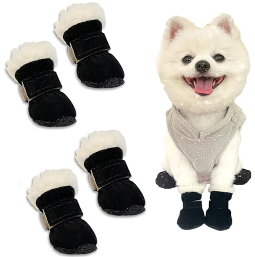 Hundeschuhe Pfotenschutz, 4 Stück Hundeschuhe Winter, Schneestiefel Hunde, Hunde Schuhe Anti Rutsch, Rutschfest und Warm, Geeignet für Kleine und Mittelgroße Hunde für Outdoor-Aktivitäten im Winter,XL