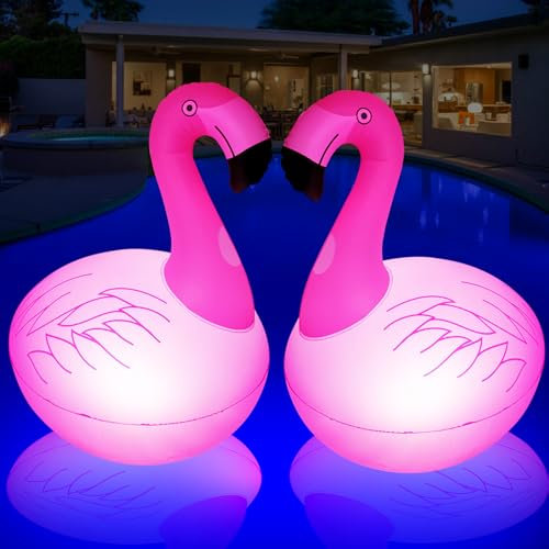 DeeprBling Fenicottero Luci da Piscina Galleggianti, Luce Solare Galleggiante a Forma di Fenicottero Gonfiabile, IP68 Impermeabile Fenicottero Luci Galleggianti LED per Piscina, Laghetto - 2 Pezzi