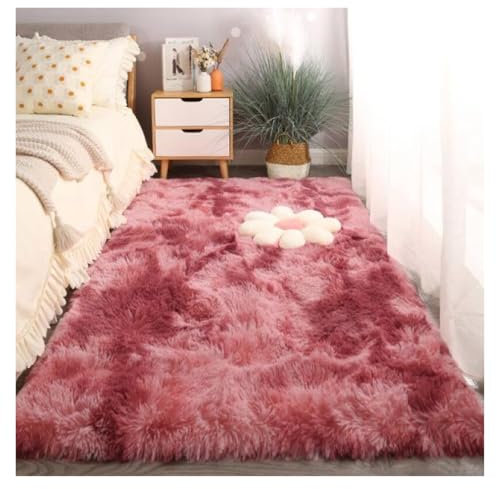 GOUSANG Teppich Kunstfell 100 x 150 cm Bettvorleger Sofa Matte Lammfellimitat Teppich Longhair Wolle Bettvorleger Sofa Matte für Wohnzimmer Esszimmer Kuche Flur, Rot