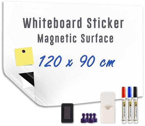 HeatPomelo Magnetische Whiteboard Folie 120 x 90 cm, Weißboard Kontaktfolie - Selbstklebend Tafelfolie für Wand, Tür, Büro, Zuhause