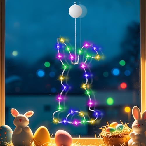 Osterdeko LED Fenster Licht, Lichterkette Ostern Fensterbeleuchtung mit Timer, Ostern Deko LED Lichterkette mit Saugnäpfe Batteriebetrieben Osterdeko Zum Aufhängen Osternhase für Fenster Deko (1)