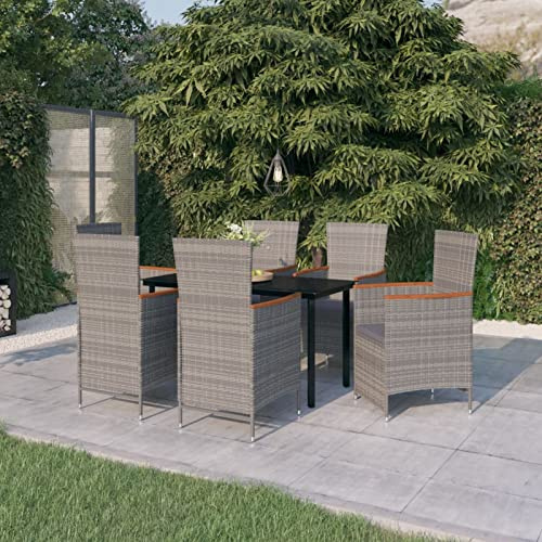 Fasba Garten Essgruppe 7-TLG, Terrassenmöbel Set 6 Personen, Gartengarnitur Sitzgruppe Sitzgarnitur Gartenset Gartentisch Esstisch Gartenstuhl Tisch Stühle Grau
