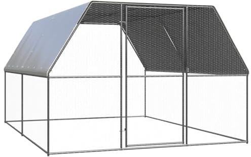 IKAYAA Freilaufgehege Hühner 3 x 4 x 2 m Hühnerstall Verzinkter Stahl Hühnergehege Freilauf Groß mit Sonnenschutzdach und Tür für Haustierkäfig Vogelkäfig Kleintiere