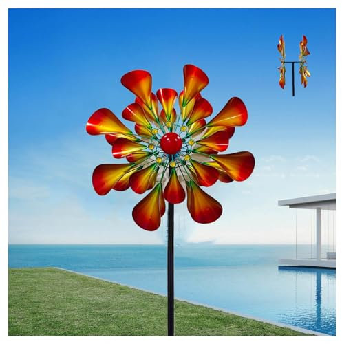 Hazomeu Windrad Metall 57cm Rotor-Durchmesser Windmühle Garten Blossom - Metall - Groß Windrad Garten XXL für Den AußEnbereich,Terrasse