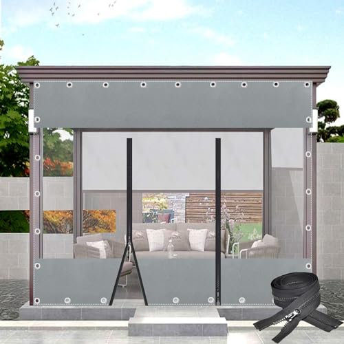 Cortina transparente para exteriores con puerta con cremallera, 2,5 x 3 m, resistente a la intemperie, paneles laterales de vinilo de PVC para pérgola y cenadores, cortinas de división resistentes a