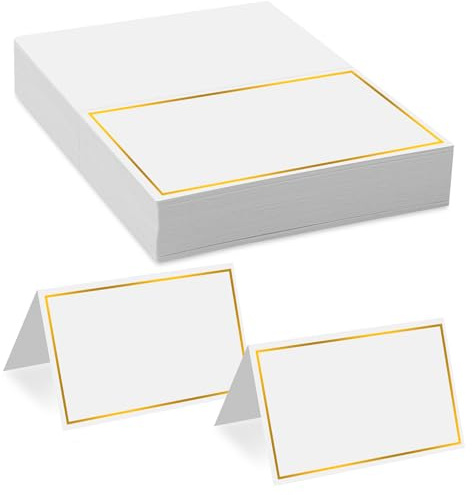 50Pcs Premium Place Cards, 2 x 3.5 Elegant Name Cards for Table Setting with Gold Foil Border – Tent Fold Wedding Place Card for Dinner Parties,Events, Bridal Shower & Reception