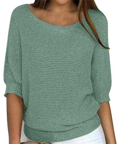 PODOLIXIA Pullover Damen mit U-Boot Ausschnitt Sommer Kurzarmpullover Casual Halbarm Sommerpullover Strick Oberteile Einfarbig Lockere Strickpullover Sweater