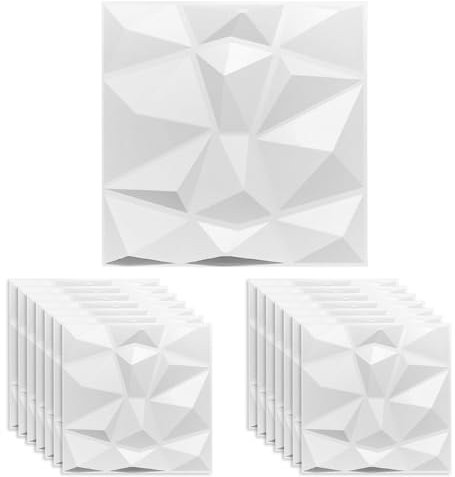 3D Wall Panels, 15PCS 30 x 30cm Waterproof Decorative PVC Wall Stickers Modern Diamond Textured Interior Wall Decor Stickers for Gaming Living Room TV Background (White)