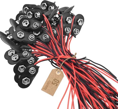 LALAOKS 50Pack 9V Battery Clip Connector Bulk Hard Shell for Arduino Electronics, Student Experiment, STEM Projects, and Research I-Type