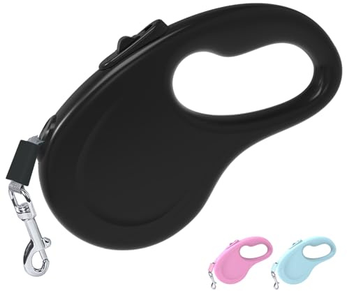 Retractable Dog Lead, 16Ft/5M Light Weight Retractable Lead for Small Medium Dogs Up to 20KG/44lbs, Strong Nylon Tape 360° Tangle-Free One-Hand Brake (Black)