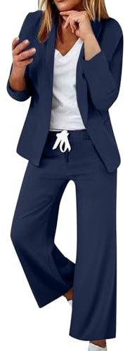 Tailleur - Conjunto de 2 piezas para mujer, elegantes y curvas, pantalones y chaqueta de ceremonia, traje de negocios, pantalones de pierna ancha y blazer de manga larga de color liso para bodas y