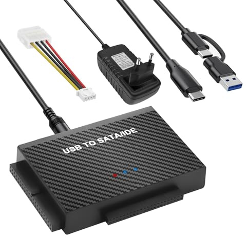 Pixelure 6Gbps Adaptador USB IDE, Adaptador Lector Discos Duros USB3.1 para 2,5'' y 3,5''IDEy SATA HDD/SSD,ConversorAdaptador de Disco Duro USB3.1 a IDE/SATA para Windows/Linux/MacOS