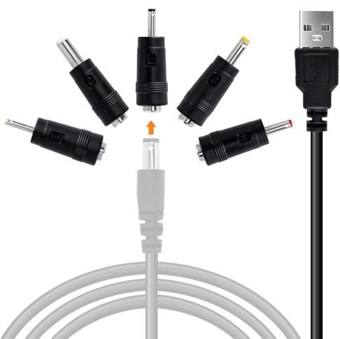 Tolesum USB auf DC Stecker Kabel,5 in 1 USB A auf Hohlstecker Adapter Universal Ladekabel mit 5 Stecker, Netzkabel Stromkabel Adapterkabel 5.5x2.5mm, 4.0x1.7mm, 3.5x1.35mm, 3.0x1.0mm, 2.5x0.7mm