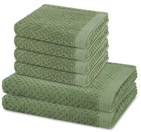 Ross 6-teiliges Harmony Handtuch Set – 4 x Handtücher & 2 x Duschtücher – Weicher Walkfrottee 520 g/m² aus 100% Baumwolle – Hautfreundlich, Saugstark & Pflegeleicht – Design für Ihr Bad - Piniengrün