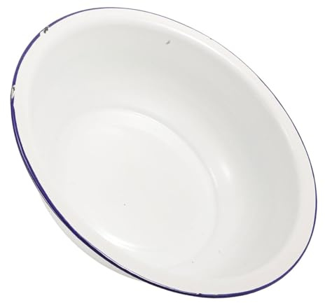 POPETPOP Lavabo de Esmalte Vintage de Cuenco Esmaltado con Borde Azul Recipiente Multifuncional para Baño de Pies Lavado de Cara y Remojo Diseño Retro Duradero y Versátil