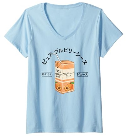 Donna Succo di Frutta Albicocca Giapponese Kanji Ragazzi Ragazze Bambini Maglietta con Collo a V
