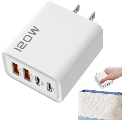 Cargador Rápido de Pared 120W 4 Puertos (2 + 2 USB-A) - Adaptador Compacto para Viajes, Hogar y Oficina | Carga Ultrafast para, Galaxy, y Más | Tecnología PD 3.0