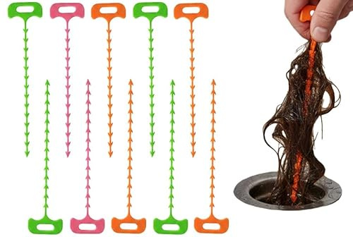 Pack de 10 Desatascadores de Tuberías de 20cm – Gancho Limpiador de Desagües para Pelo y Residuos – Herramienta de Limpieza Profesional para Fregadero,Ducha y Lavabo – Limpia Tuberias