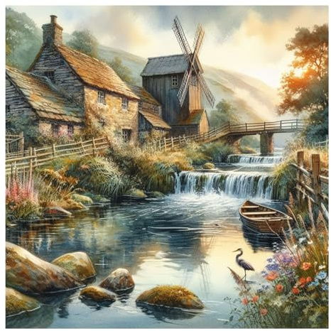 AMORARS Landscape Diamond Art Kits Adults - 5D Diamond Painting kit, Round Full Drill Crystal Gem Art Kits, Home Wall Decor Gifts, 12x12 inch
