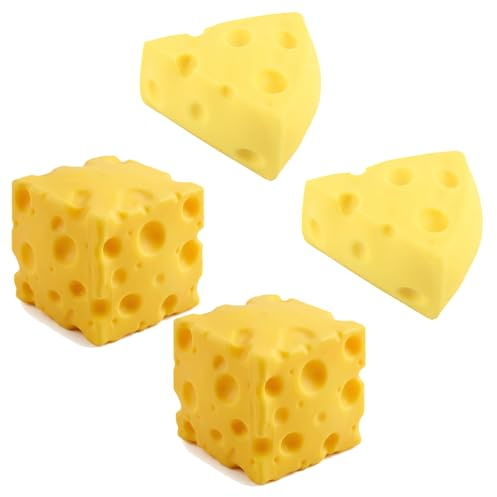 Realistischer Käse-Stressball mit Löchern – Antistress Quetschspielzeug in Käseform ideal für Erwachsene 4 Stück