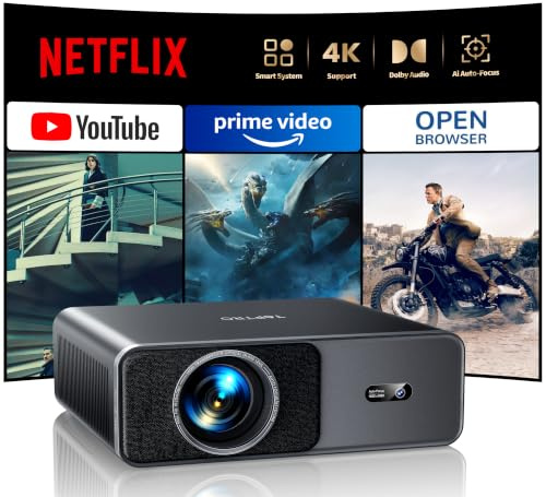 Vidéoprojecteur 4K【1000ANSI/Compatible Netflix/Dolby】 TOPTRO Projecteur Vidéo Auto Focus/Keystone WiFi6 Bluetooth, Smart Home Cinéma Projector FHD 1080P HDR10, Rétroprojecteur Extérieur Zoom 50%