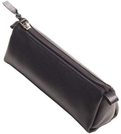 Anders Leder Federmäppchen Stifteetui Lederetui mit Reißverschluss (Schwarz-dreieckig)