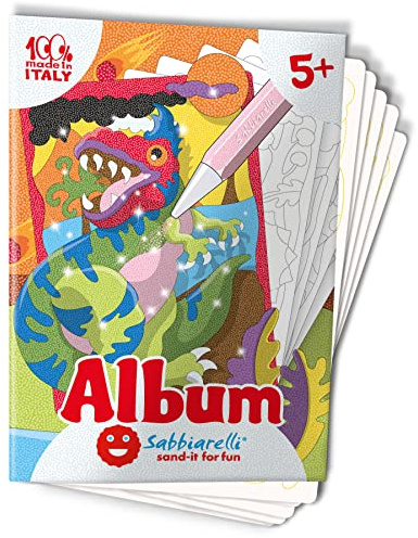 Sabbiarelli Sand-it For Fun – Album Dinosaurier – 5 Selbstklebende A5-Motive für Sand Art | FARBSAND NICHT ENTHALTEN | Kreative Bastelarbeiten für Kinder 5-6-7-8-9-10-11-12 Jahre