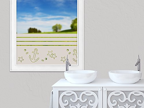 GRAZDesign Fensterfolie Bad Blickdicht Anker - Sichtschutzfolie maritim Badezimmer - für Dusche & Fenster - 150x57cm / Silbergrau