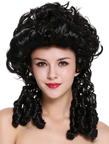 WIG ME UP - DH1009-ZA103 Perücke Damen Karneval Barock Renaissance Romantik Spiral Hofdame Locken toupiert Schwarz Länge: ca. 40 cm