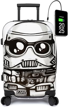 Kinderkoffer Handgepäck 55x35x20 USB White Soldier Star Wars Cartoons | Für Fans von Superhelden, Star Wars und Cartoons; Kinderkoffer mit USB-Anschluss, 4 Doppelrollen und robustem Polycarbonat