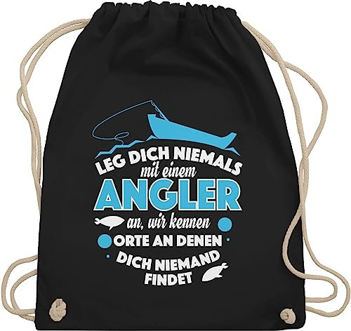 Turnbeutel Rucksack - Geschenke & Angeln Zubehör - Leg dich niemals mit einem Angler an - Unisize - Schwarz - angel juterucksäcke fischerei rucksäcke fischen beuteltasche fishing sackerl