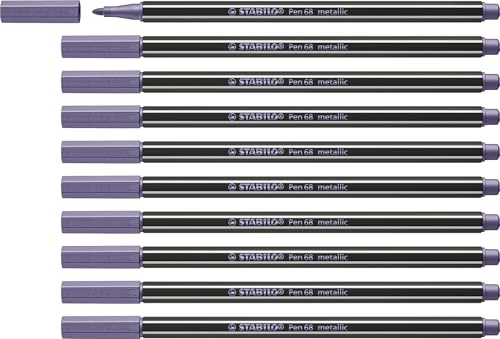 STABILO Pen 68 metallic - Pennarello Premium Metallizzato - Confezione da 10 - Lilla Metallizzato