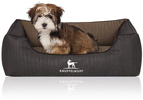 Knuffelwuff Orthopädisches Hundebett Outback aus Laser-gestepptem Kunstleder M-L 85 x 63cm Schwarz/Taupe - Abnehmbarer Bezug - leicht zu reinigen - für große, mittelgroße und kleine Hunde