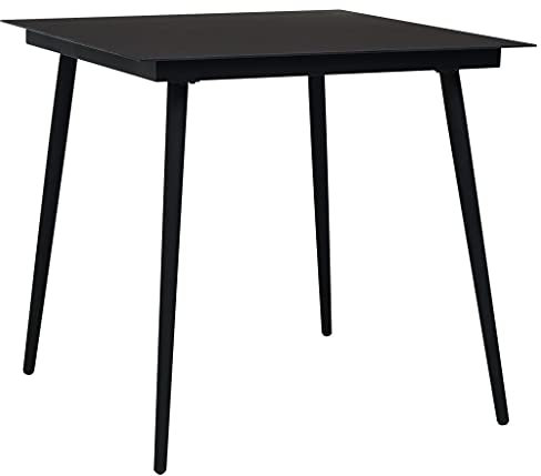 vidaXL Mesa de Comedor de Jardín Muebles de Cocina Salón Sala de Estar Hogar Interior Exterior Patio Estable Duradera Acero y Vidrio Negra 80x80x74 cm