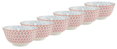 BUTLERS 6er Set Schüssel 520ml Müslischale ORNAMENTS Porzellan Geschirr & Dekoschalen | Bowl Salatschale Suppenschüssel Teller tief | Modern gemustert mit Farbakzent | Mikrowellen- & spülmaschinenfest